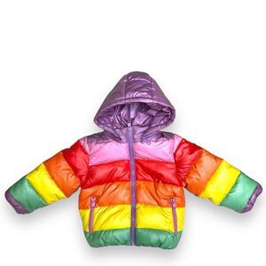 Stella McCartney Kids Puffer Jacket Coat Size 18 mos Rainbow Striped Colorblock